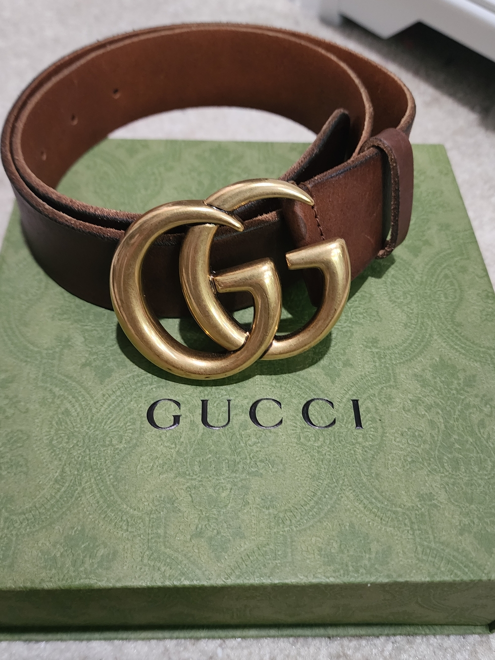 Gucci Brown Leather Belt with Gold Double G Buckle